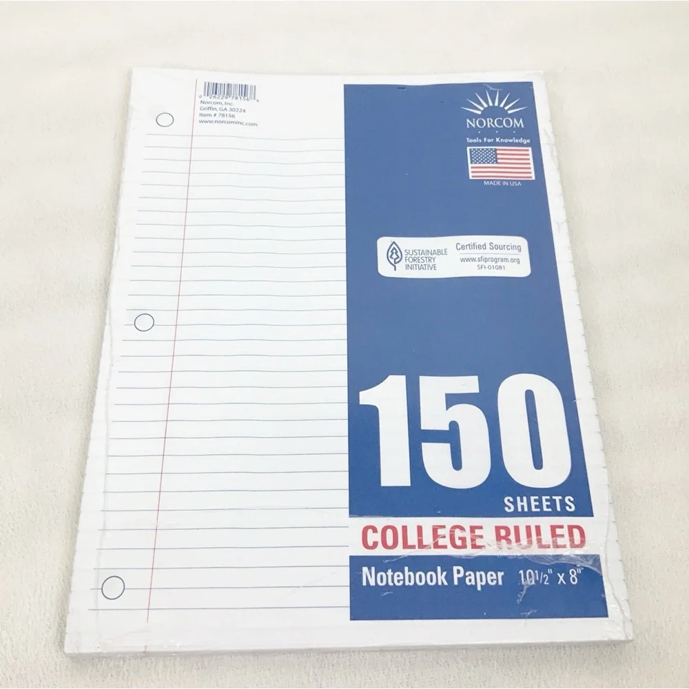 Norcom Tools 150 Sheets Pack College Ruled Notebook Filler Paper 10.5x8 USA